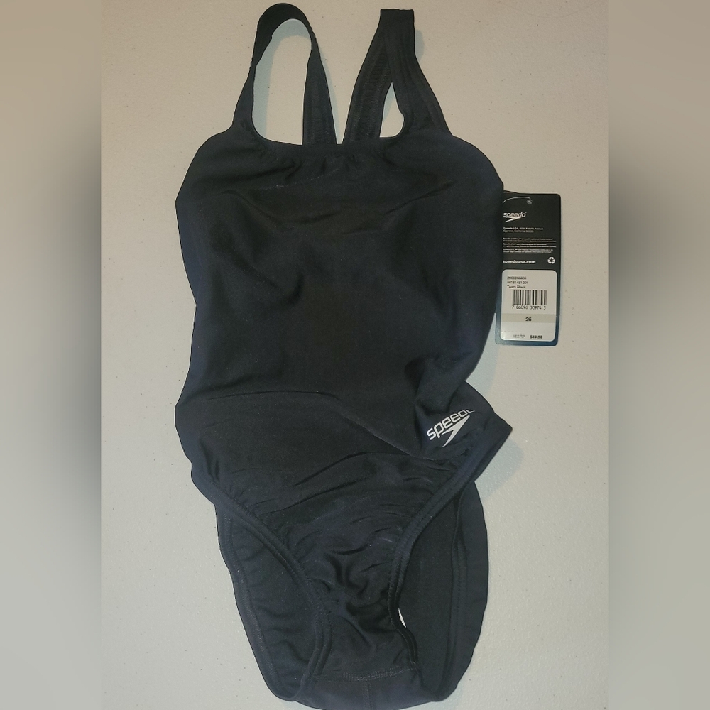 Speedo Pro LT Team Black One Piece Racerback Swimsuit With Open Back, 26